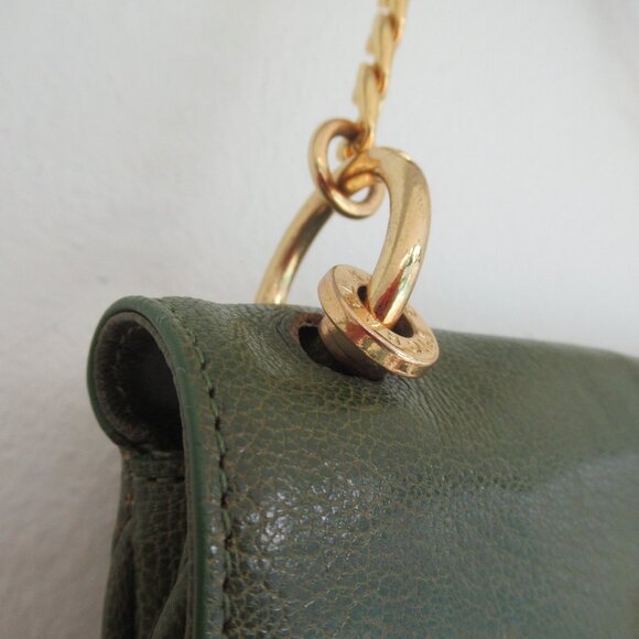 Michael Kors Genuine Leather Rectangular Medium Sz Shoulder Bag Green Gold *Flaw - Picture 14 of 15